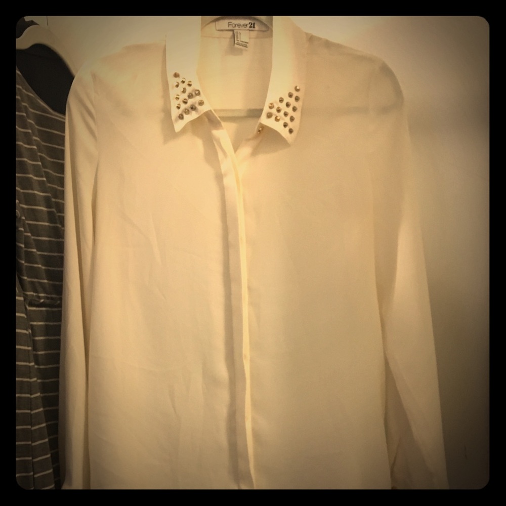 Cream button down with studded collar